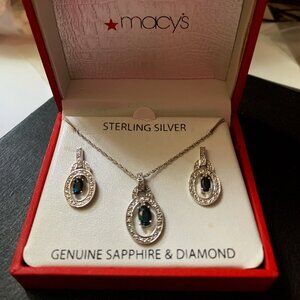 Macy's Fine Jewelry Sapphire / Diamond Necklace and Earring set